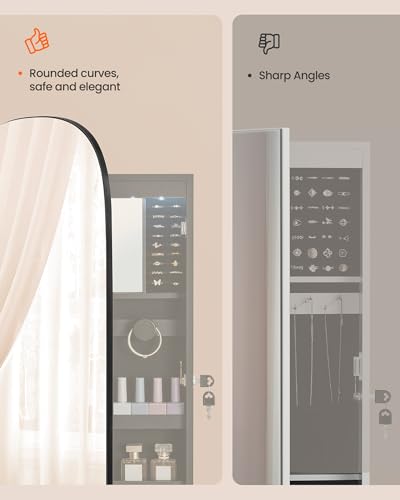 Image of SONGMICS HOME Jewelry Armoire, Mirror Jewelry Cabinet, Full Length Mirror with Storage, Wall or Over The Door Jewelry Organizer Cabinet, Built-in LED, Lockable Armoire, Black