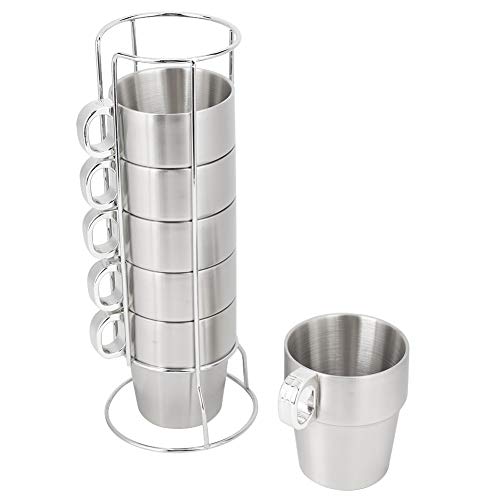 6pcs Stainless Steel Coffee Mug, 10oz Metal Cups Aluminum Cups, Double Walled Metal Cups Camping Mugs with Mug Stand for Water Coffee Cup Set