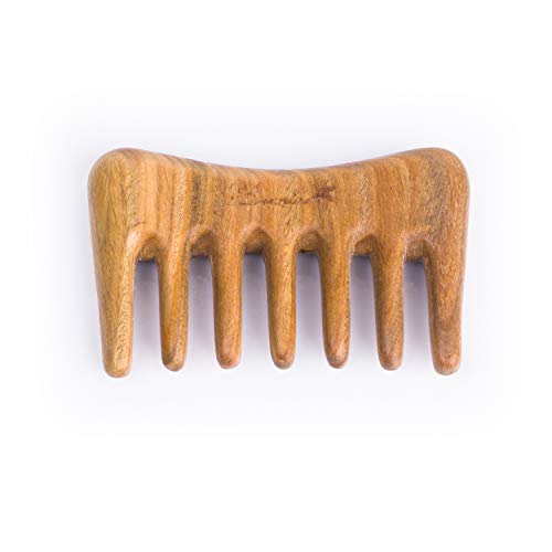 Breezelike Wide Tooth Hair Comb - Natural Mini Wood Comb for Curly Hair - No Static Sandalwood Hair Pick Wooden Comb for Detangling