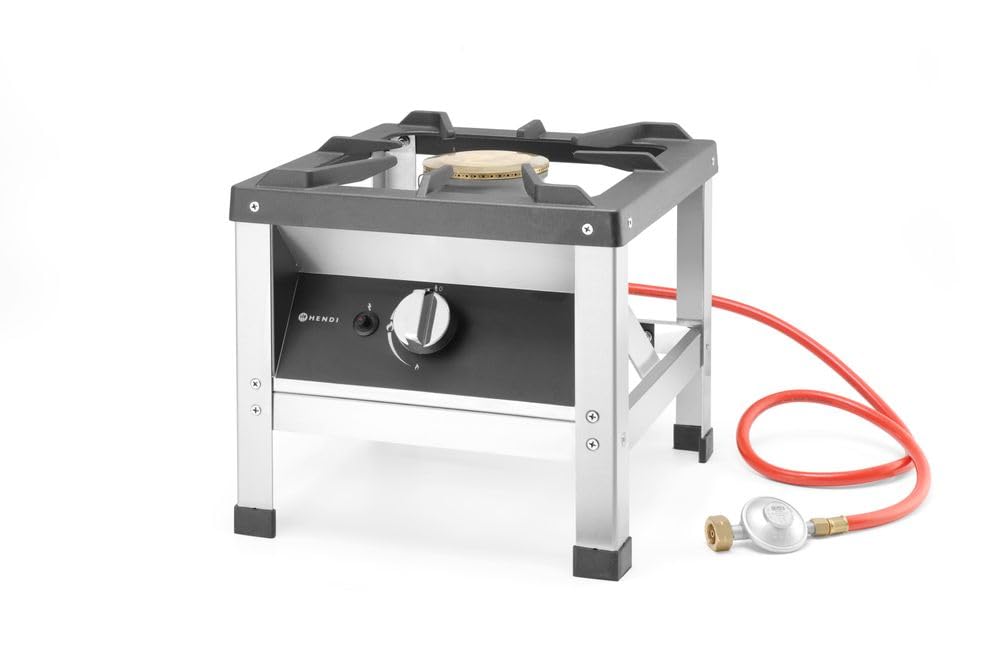 HENDI Réchaud à Gaz Professionnel Hokker pour Utilisation en Intérieur, avec Thermocouple et Allumage Électronique, Compatible Gaz Propane et Butane, 6,0kW, 400x440x(H)390mm, Acier Inoxydable