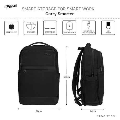 Image of F Gear Hallstat 20L Laptop Backpack|Dedicated Laptop, Tablet & iPad Sleeves|USB & Type-C Charging Ports, Luggage Strap|Smart Office, College & Travel Backpack|2 Compartments & Hidden Pocket