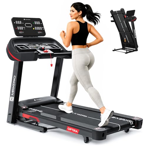 Maxpro Optira 6Hp Peak BLDC Motor|18km/h Speed |16 Level Motorized Incline |Bluetooth Speaker|FitShow App |130Kg User Weight |Auto Incline Hydraulic Foldable Treadmill for Home use