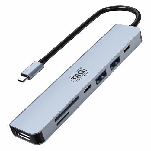 TAG 7 in 1 Type C Multiport Dock | 4K HDMI Port, 2X USB 3.0/2.0 Ports, USB Type C Data Port, 100W PD Charging, SD/TF Card Reader | Compact Metal Body | Supports PC, MacBook Pro Air, Laptops, Tablets (B0DC6RCSV4) Amazon Price History, Amazon Price Tracker