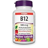 Webber Naturals Vitamin B12 500 mcg, Quick Dissolve, 120 Tablets, Natural Cherry Flavour, Supports Energy Production and Metabolism