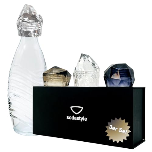 sodastyle Ersatzdeckel für Sodastream Crystal Penguin & Aarke 3er Set Acrylglas Verschluss für Glasflaschen | Monochrome Manhattan