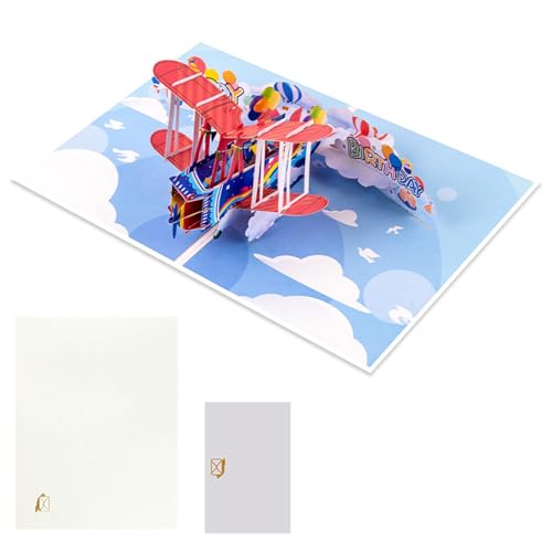 APGLSXY Tarjeta de felicitación especial con aviones y globo aerostático hecha a mano, accesorio decorativo para celebración de cumpleaños, hecha a mano