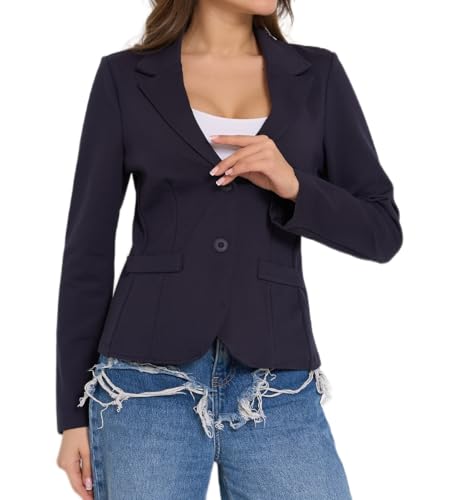 Ballandoro Blazer Femme Élégant Semi-Ajusté sans Poches, Veste Courte Chic pour Tailleur Ensemble Pantalon, Vêtement Femme Décontracté et de Bureau, Bleu Marine,...