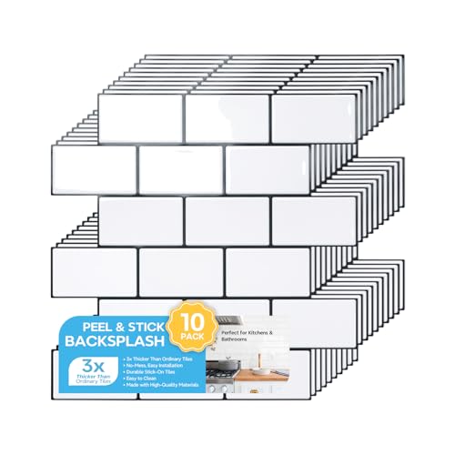 STICKGOO 10-Sheet Peel and Stick Backsplash, White Subway Tile Stick