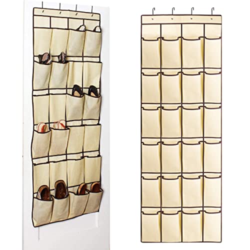 Organizador de Zapatos para Colgar de La Puerta, Zapatero Colgante Organizador Zapatos con 24 Bolsillos de Malla para Almacenamiento en La Puerta del Baño del Dormitorio Beige