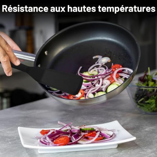 DNDGDLUA Lot de 2 spatules de cuisine en silicone antiadhésives, résistantes à la chaleur, pour poisson, crêpes, œufs, pizza, steak, sans BPA (noir) – vue 4