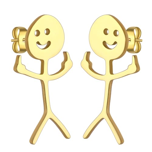 Dreamtimes Boucles d'oreilles Figurine Smiley Face Langue des Signes pour Femmes Hommes Acier Inoxydable Stickman Tendance Boucles d'oreilles Couple Punky et excentrique (L'or)
