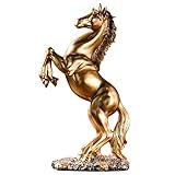 Gryvzst Estatua decorativa de caballo de cría, acabado metálico dorado, escultura de decoración del hogar