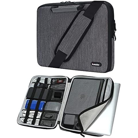 iCozzier 13-13.3 Inch Handle Laptop Briefcase Shoulder Bag Electronic Accessories Organizer Messenger Carrying Case with Shoulder&Luggage Strap - Grey Cover