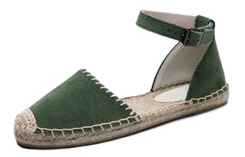 Image of Women's Espadrille FLat Sandals Closed Toe Ankle Wrap,Classic Lace Up Summer Dressy Flat Shoes