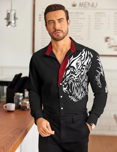 COOFANDY Men's Print Button Down Dress Shirt Fashion Long Sleeve Casual Shirts2