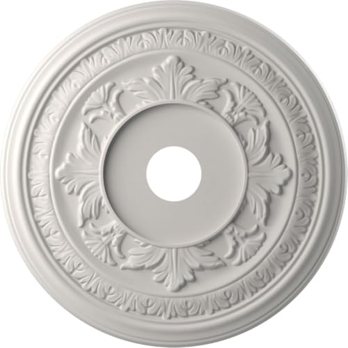 Ekena Millwork CMP22BAGBW Baltimore Thermoformed PVC Ceiling Medallion (Fits Canopies up to 7 3/4"), 22"OD x 3 1/2"ID x 1"P, UltraCover Satin Blossom White