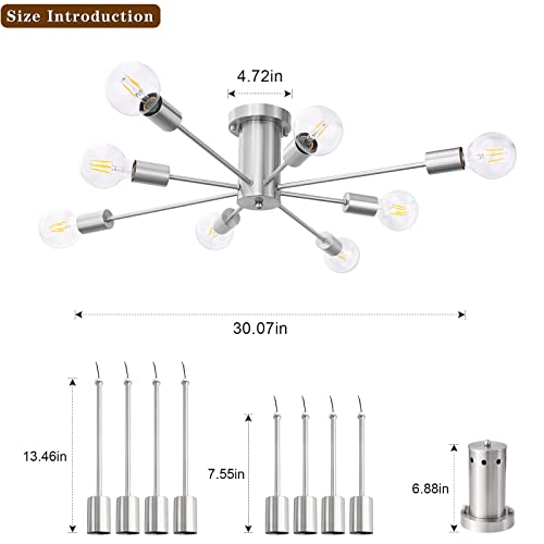 Jdfeifff Sputnik Light Fixture 8 Light Brushed Nickel Semi Flush Mount Ceiling Light Fixture Modern Sputnik Chandeliers For Bedrooms Living Room Dining Room Kitchen Island #TOP4