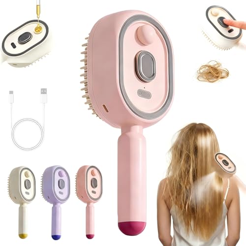 Electric Spray Air Cushion Hair Brush 2026 Upgrade Steam Hair Brush Scalp Massager USB-C Rechargeable Handheld Hair Steamer for Detangling Frizz Control Steam Straightener Brush for Women (Pink)