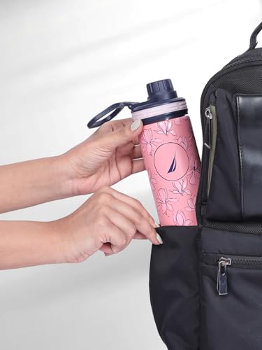 Image of NAUTICA Premium Leak-Proof Insulated Water Bottle - 1pc (Fender)| 500ml | Stainless Steel Flask with 24 Hours Temperature Retention | Ideal for Travel, Gym, Office Use Texas Printed-b.Pink /Navy