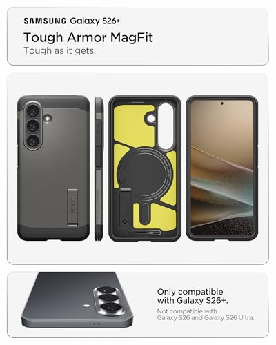 Image of Spigen for Galaxy S26 Plus Case, Tough Armor MagFit [Kickstand] [Compatible with MagSafe] [Military-Grade Protection] - Gunmetal