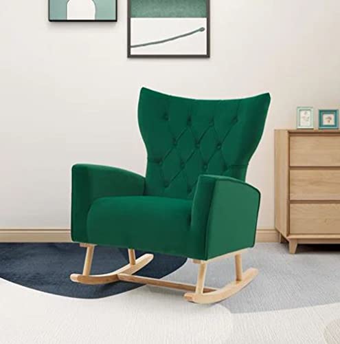 Image of CRAFTCITY Rocking Chair |Sheesham Wood Elegant Rocking Chair with Pillow and Matching Foot Stool and Pre assembeled (Dark Green)