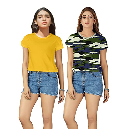Image of Hangout Hub Women Crop Top T-Shirts | Round Neck Plain Solid Tshirts | Double Weaved | Shrink Free Tees | Casual T-Shirt for Woman Ladies Girls(Cotton|Pack of 3)