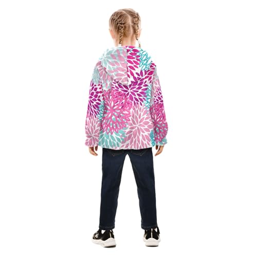 OTVEE Bright Pink Floral Kids Hoodie Jacket Fall Spring Full Zip Warm Outwear Coat4