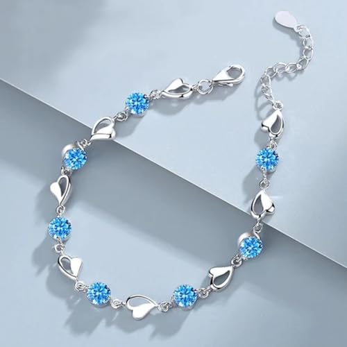 Image of Zarkan 925 Hallmark Silver Blue Crystal Heart Bracelet | Authentic and Certified | With Certificate of Authenticity | Beautiful Gift for women and girls