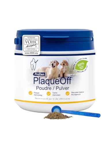 ProDen PlaqueOff Zahnpulver für Hunde & Katzen 420 g, Zahnputzflocken Hund, Hunde Zahnpflege bei Plaque und für frischen Atem, Zahnreinigung Hund für Maulgeruch und Zahnstein