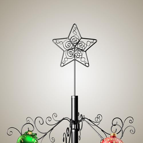 Image of HOHIYA 7 Ft Wrought Iron Christmas Tree Ornament Display Stand Metal Holder Hanger Wire Hanging for Halloween Glass Balls Decorations Gift 174 Hooks Black Taiwan Made