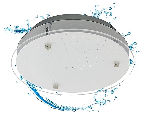 Trango 3101 Feuchtraum IP44 LED Deckenstrahler für Bad 3-Stufen dimmbar *EVA* inkl. 12 Watt 3000K warmweiß LED Modul - Design Kristalleffekt Glas Lampenschirm, Deckenlampe, Wandleuchte, Badlampe