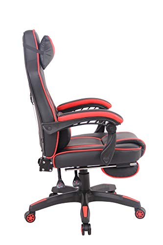 Sedia Gaming Heat con Poggiapiedi in Similpelle I Poltrona Racing Scrivania con Schienale Reclinabile E Doppio Cuscino, Colore:Nero/Rosso - Sedia gaming - Immagine 3