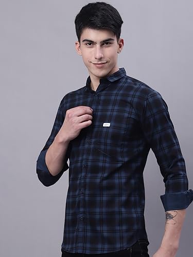 Image of Majestic Man Men Small Checkered Slim Fit Cotton Casual Shirt
