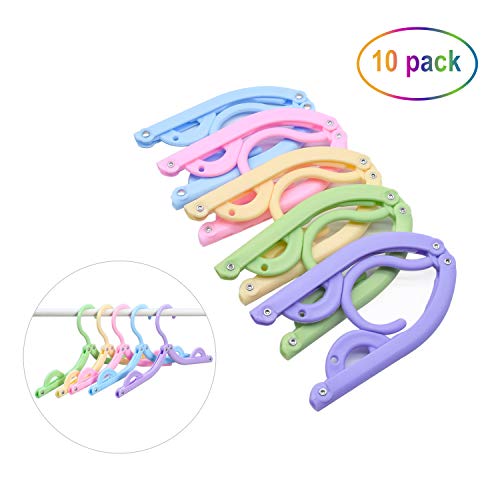 Buzazz 10PACk Portable Folding Clothes Hanger Home Travel Outdoor Camping Plastic Hangers Racks for Shirt, Skirt, Underwear, Kids clothes, Pants and More Five colors