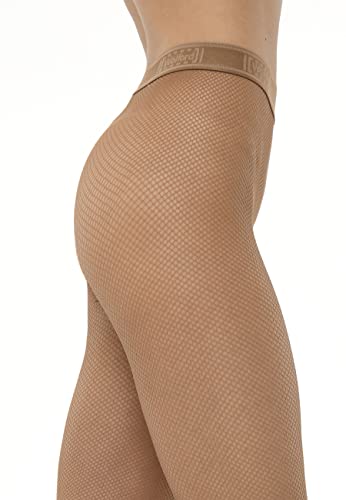 Image of Wolford Twenties Econyl Fishnet Tights for Women Sustainable Small Net Pantyhose with Matte Finish and Logo Waistband