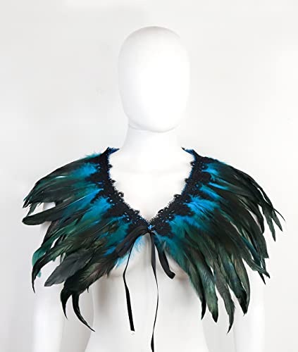 ZAKIA Women's Black Natural Feather Shawl Cape Gothic Feather Shrug Poncho Collar Halloween Cosplay Costume4