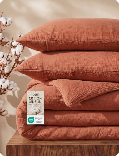 Image of Bedsure PureWoven 100% Cotton Muslin Duvet Cover King Gauze Bedding Set