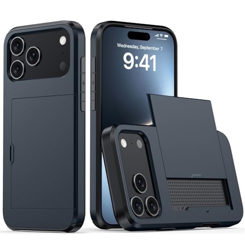 SZLUTLA For -iPhone 17 Pro Max/17 Pro/Air/17 用スリムケース、スライドカードスロットカバー高耐久衝撃保護 PC シェル滑り止めグリップ,ブルー,Air