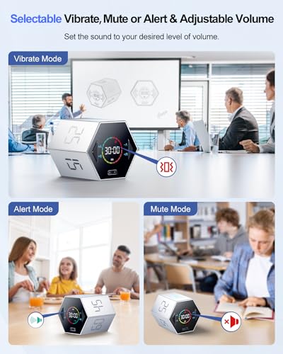 Image of Ticktime Pomodoro Timer, Productivity Timer Cube, 5 /15 /25 /30 /45 /60 Min Presets, Custom Countdown & Stopwatch 1s-99m59s, Sound /Vibration /Silent, Magnetic, Rechargeable, for ADHD Study Work, Silver