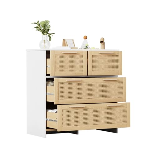Cómoda de 4 cajones de ratán moderno con resistente tablero de partículas 2