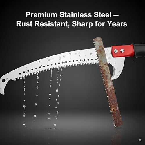 Image of HASTHIP Telescopic Manual Pruning Saw 9.8ft Extendable Stainless Steel Pole Saw Curved Hooked Blade Pruner Branch Trimmer for High Thick Branches Trimming