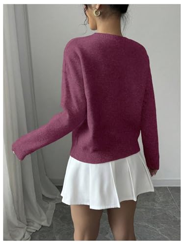Image of RoseSeek Women's 3D Floral Appliques Crewneck Sweaters Long Sleeve Drop Shoulder Pullovers Elegant Knit Tops