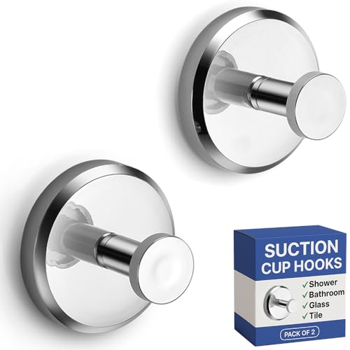 Image of HOME SO Suction Cup Hooks for Shower & Bathroom Towel Holder 2-Pack - Suction Cups Hooks for Hanging Towels, Robes, & Coats - Tiles, Glass Door or Mirror - Shower Hooks & Towel Hooks Organizer -Chrome