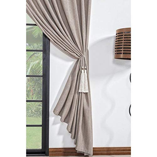 Cortina Sala Imperial 3,00x2,80 Tecido Rustico Abraçadeiras