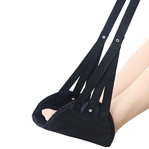 Airplane Footrest Travel Accessories Foot Leg Rest Hammock Portable with Premium Memory Foam Prevent Swelling Soreness Flight Carry Provides Relaxation Comfort Black