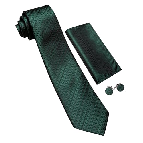 Image of Barry.Wang Tie Sets for Men Silk Stripe Necktie Woven Checkered Handkerchief Cufflinks Formal Business Wedding