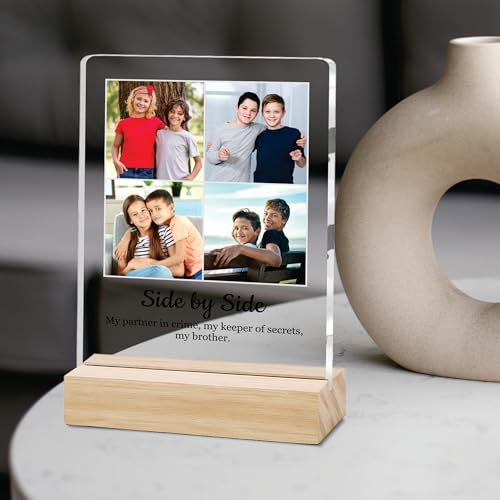 Image of Giftplease Customized Photo And Text Frame With Wooden Stand | Personalised Printed Photo Frame | Gift For Brother | Birthday | (Transparent, 5MM, 6 * 8 Inches), Tabletop BG 06