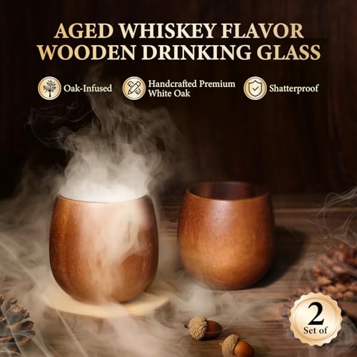 Electric Whiskey Smoker Kit with 10 Natural Wood Chips,Rechargeable Cocktail Smoker Kit with 2 Wooden Bourbon Whiskey Glasses,Reusable Food-Grade Stainless Steel Ice Cubes & Mold,Gift for Father\'s Day - Thumbnail 4