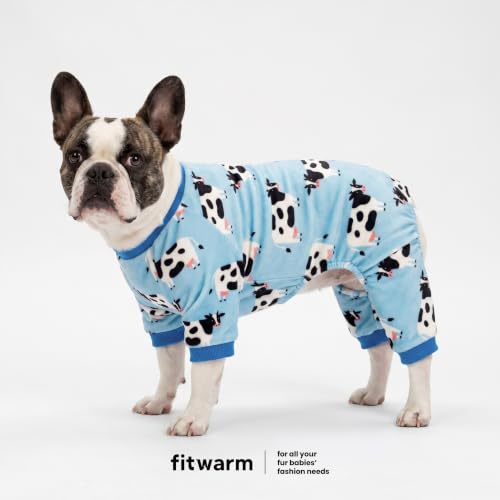Image of Fitwarm Milk Cow Fleece Dog Pajamas, Soft Winter Clothes for Small Dogs Boy Girl, Warm Pet Onesie, Blue, Black, White, Medium