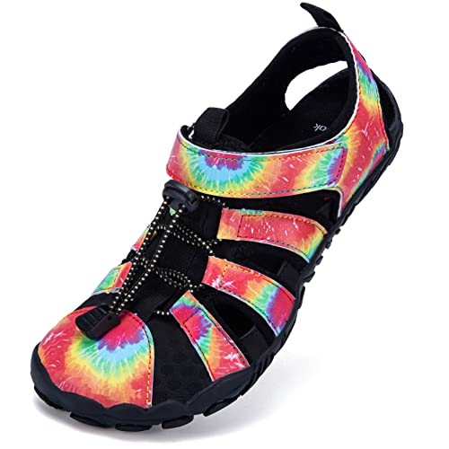 Women's Outdoor Hiking Sandals Comfortable Barefoot Aqua Sports Sandals Women Athletic Tie Dye Water Shoes Hook And Loop Straps For Beach Size 7.5 #TOP3